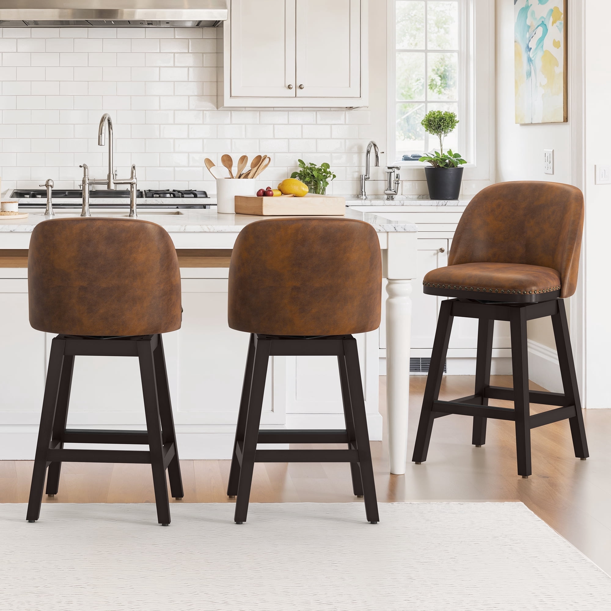 Dycanpo 26'' Swivel Bar Stools Set of 3, Counter Stools with Back ...