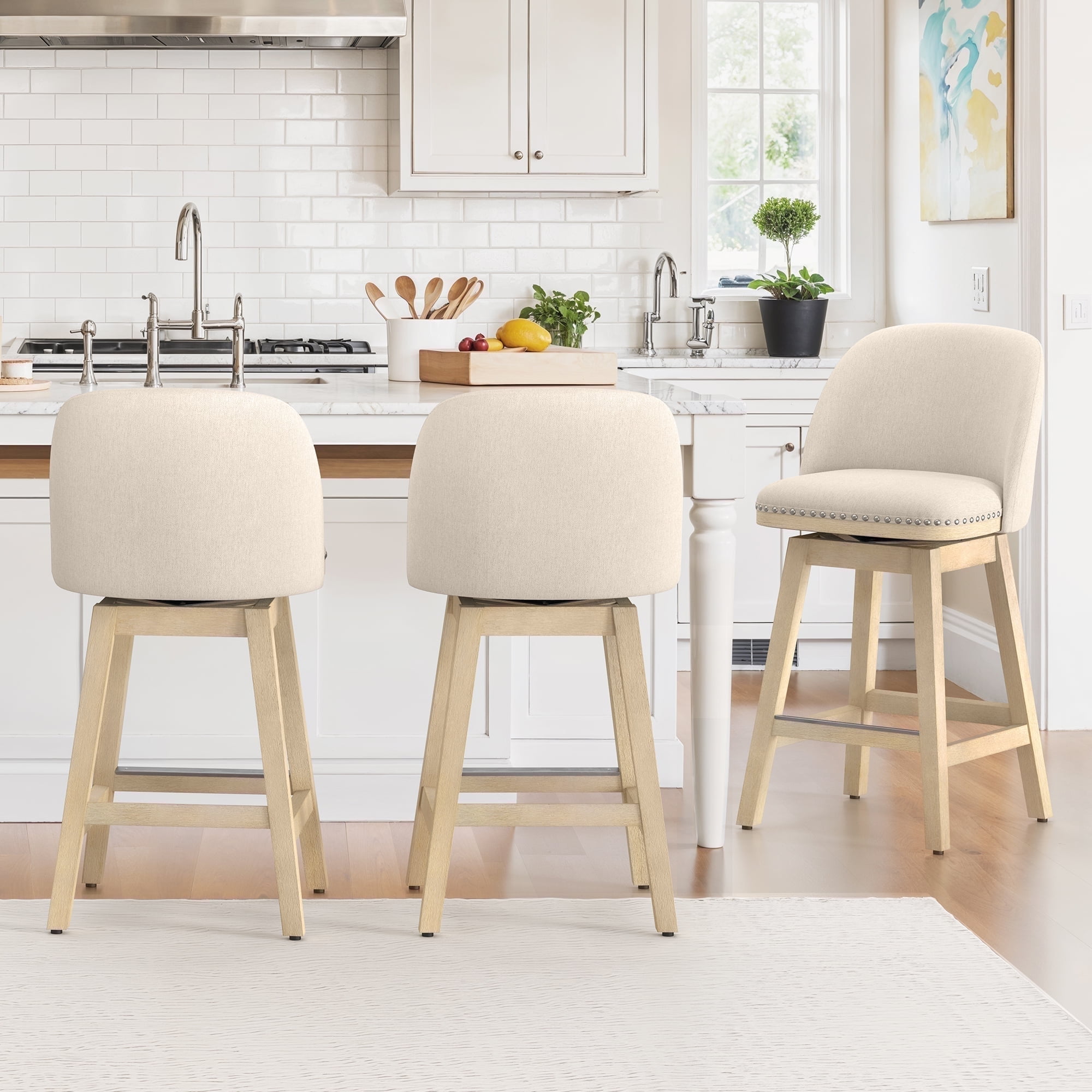 Dycanpo 26'' Swivel Bar Stools Set of 3, Counter Stools with Back & Footrest for Kitchen,Linen - Walmart.com