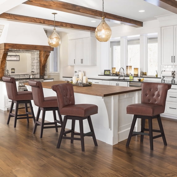 Dycanpo 26" Swivel Bar Stools Set of 4 with Back & Footrest, Counter Stools for Kitchen ,Brown-Faux Leather
