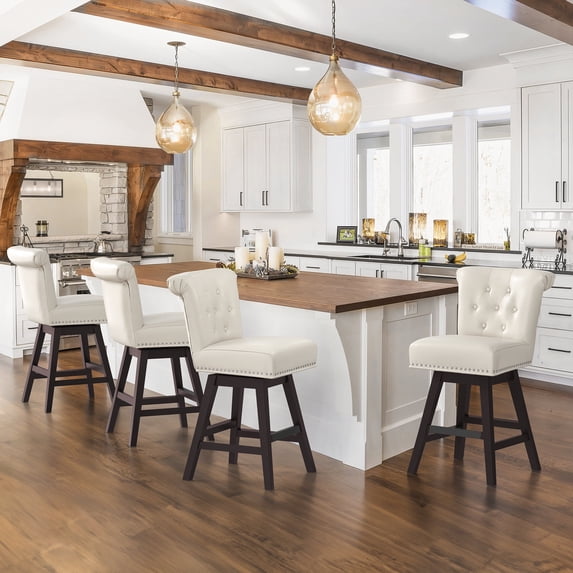 Dycanpo 26" Swivel Bar Stools Set of 4 with Back & Footrest, Counter Stools for Kitchen ,White-Faux Leather