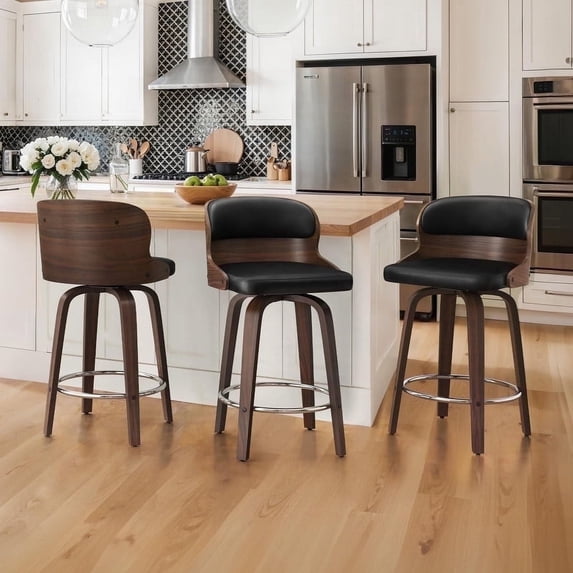 Dycanpo 26"Swivel Bar Stools, Wood Counter Height Bar Stools Set of 3 for Home Kitchen, Black