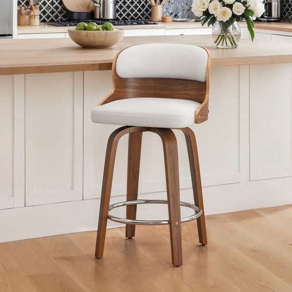 Dycanpo 26"Swivel Bar Stools, Wood Counter Height Bar Stools for Home Kitchen, White