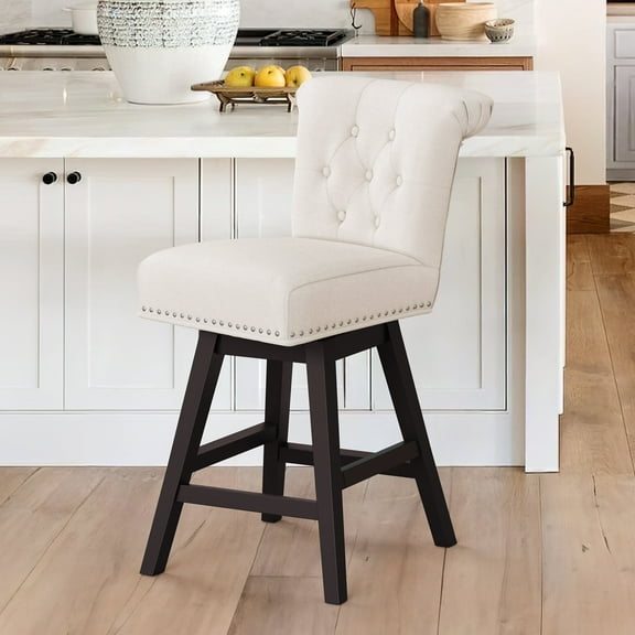 Dycanpo 26" Swivel Bar Stools with Back & Footrest, Counter Stools for Kitchen, Beige-Fabric
