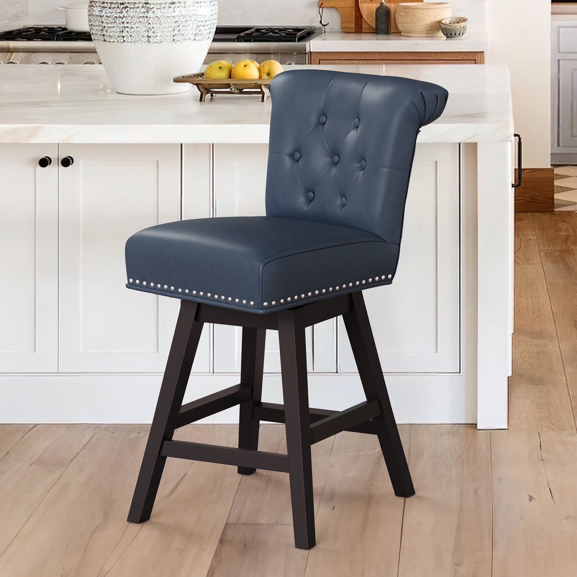 Dycanpo 26" Swivel Bar Stools with Back & Footrest, Counter Stools for Kitchen, Blue-Faux Leather