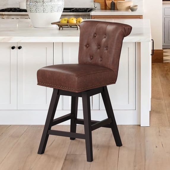 Dycanpo 26" Swivel Bar Stools with Back & Footrest, Counter Stools for Kitchen, Brown-Faux Leather
