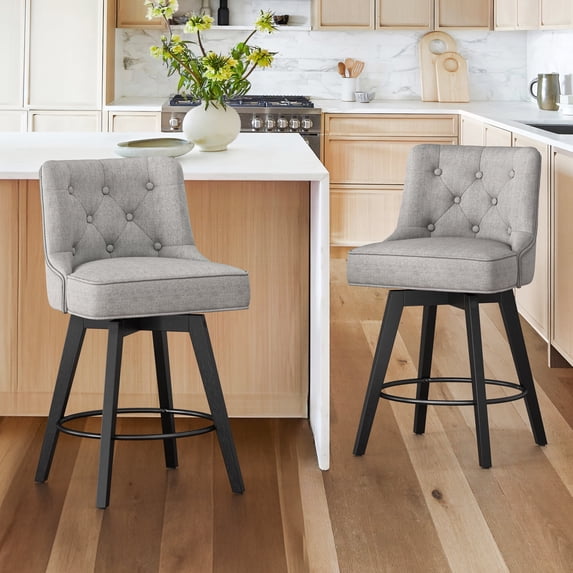 Dycanpo 26" Swivel Counter Height Bar Stools Set of 2 with Back Linen Fabric for Home Kitchen, Gray