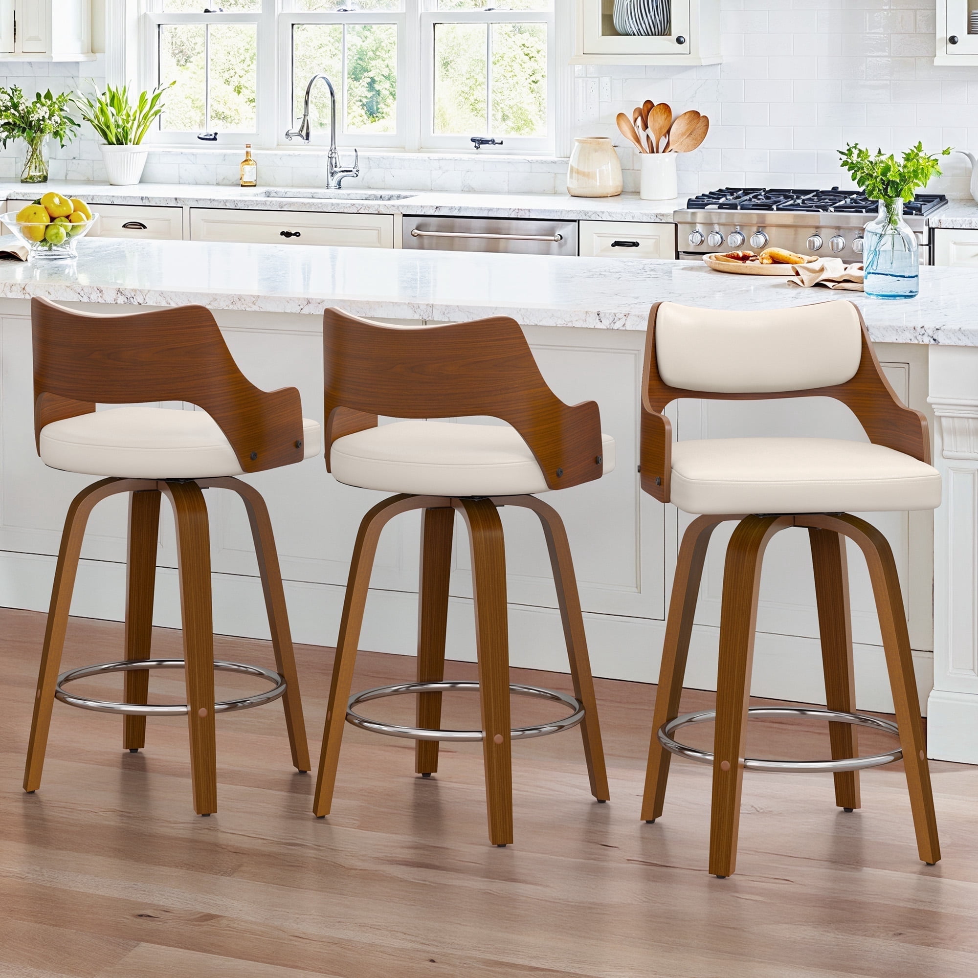 Dycanpo 26'' Swivel Counter Height Bar Stools Set of 3,Mid-Century ...