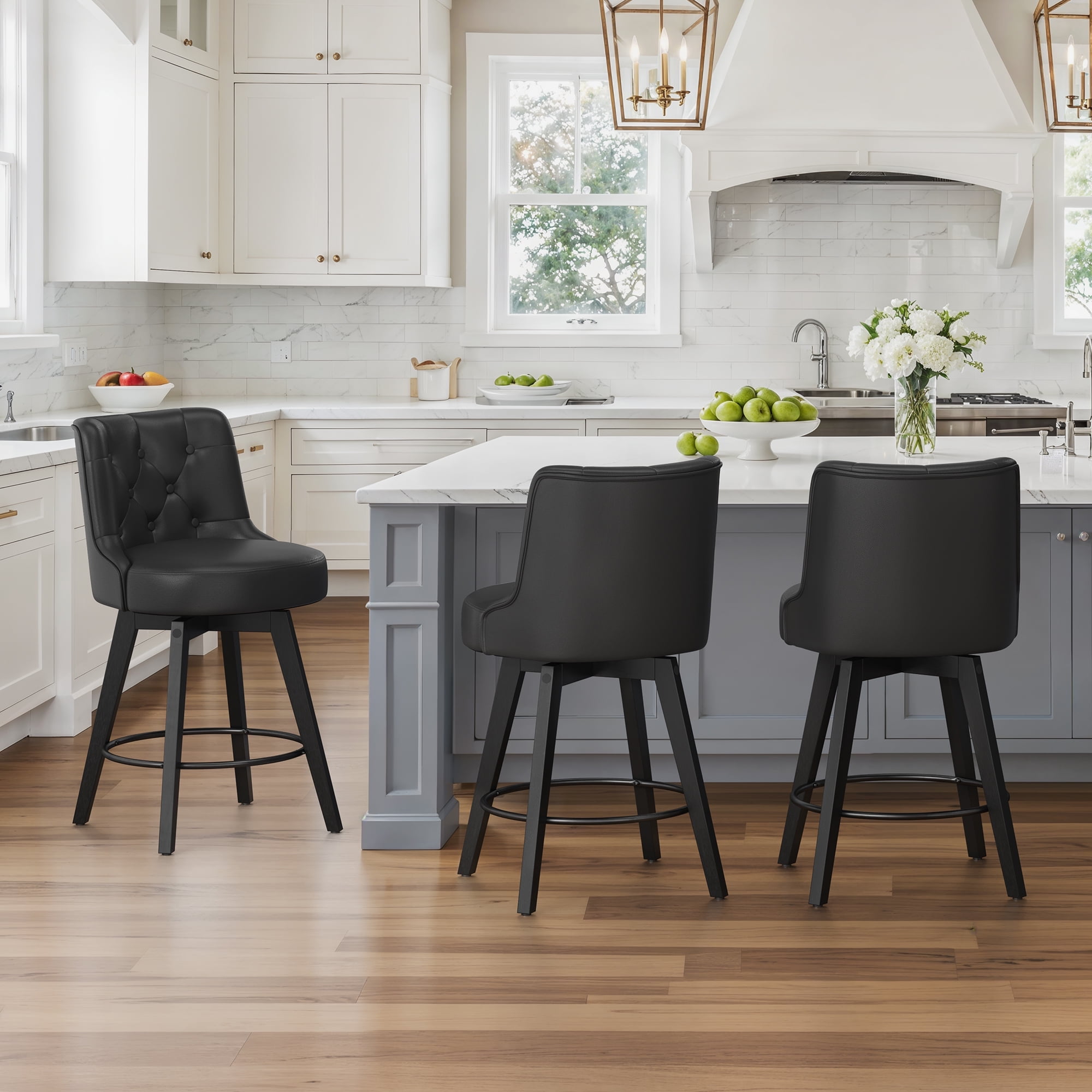 Dycanpo 26" Swivel Counter Height Bar Stools Set of 3 with Back Faux ...