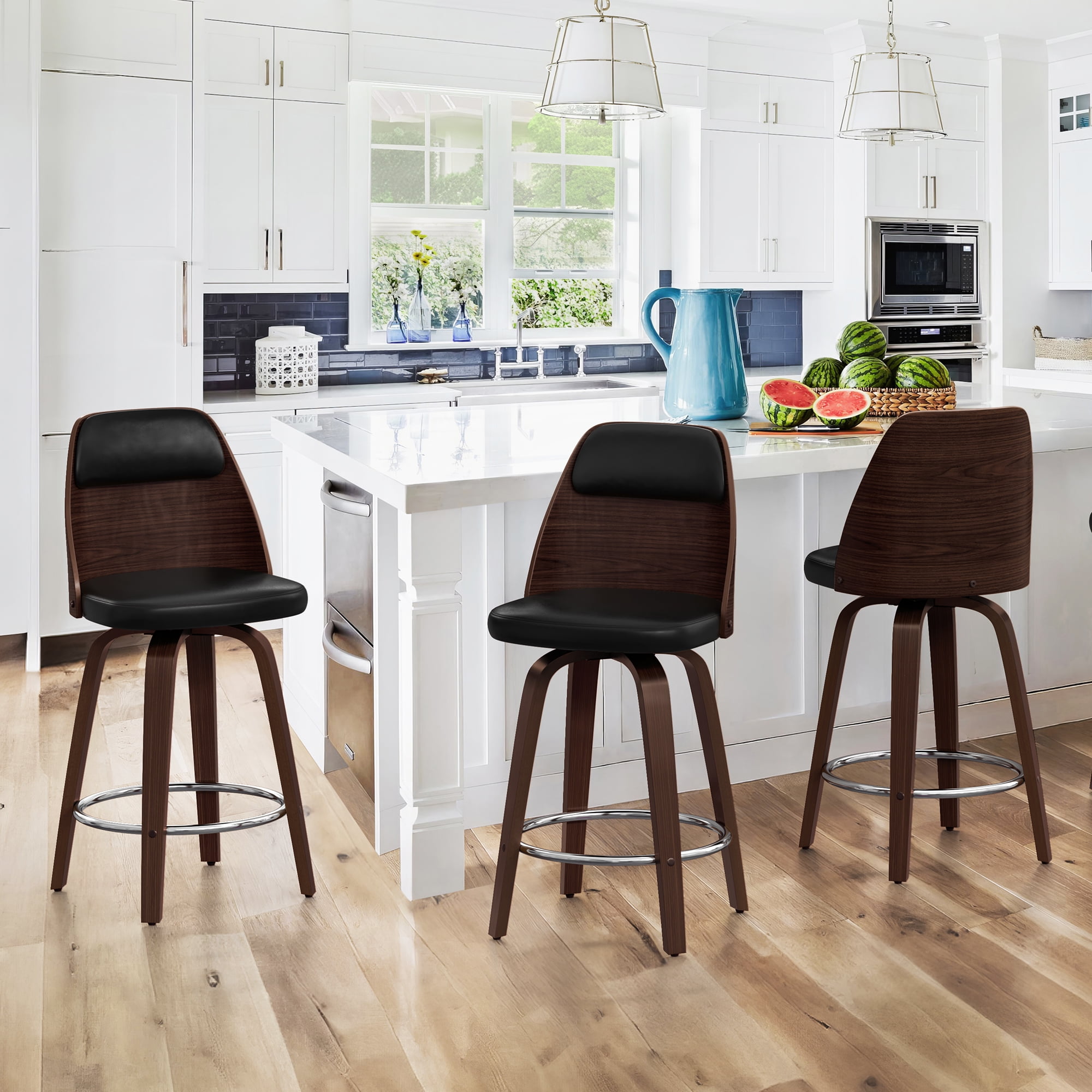 Dycanpo 26'' Swivel Counter Height Bar Stools Set of 3 with Backs, Wooden for Home Kitchen, Black