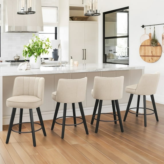 Dycanpo 26" Counter Height Bar Stools with Back Set of 4, Faux Leather Upholstery for Kitchen, Linen