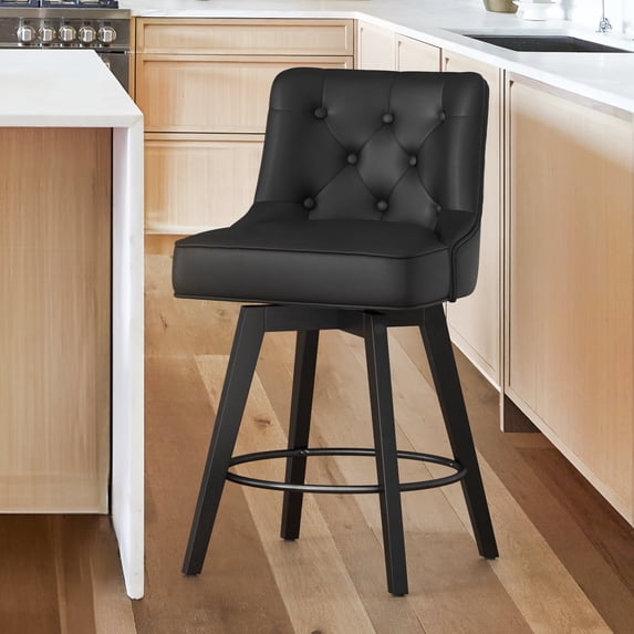 Dycanpo 26" Swivel Counter Height Bar Stools, with Back Faux Leather for Home Kitchen, Black