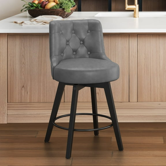 Dycanpo 26" Swivel Counter Height Bar Stools, with Back Faux Leather for Home Kitchen, Dark Gray