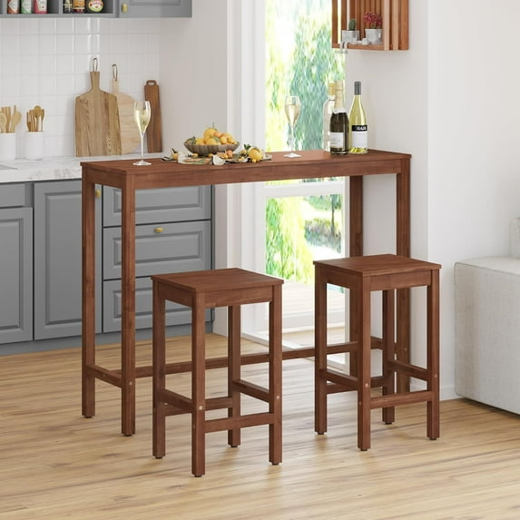 Dycanpo 26in Counter Height Bar Stools Set of 2, Acacia Wood Bar Stool with Footrest , Teak