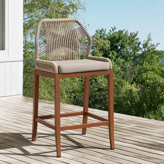 Dycanpo 27.5''H Outdoor Counter Height Chairs, Boho-Style Rattan Bar Stools,Red-Brown
