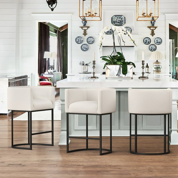 Dycanpo 27"H Modem Bar Stools Set of 3 with Back and Arms, for Home Kitchen, Beige