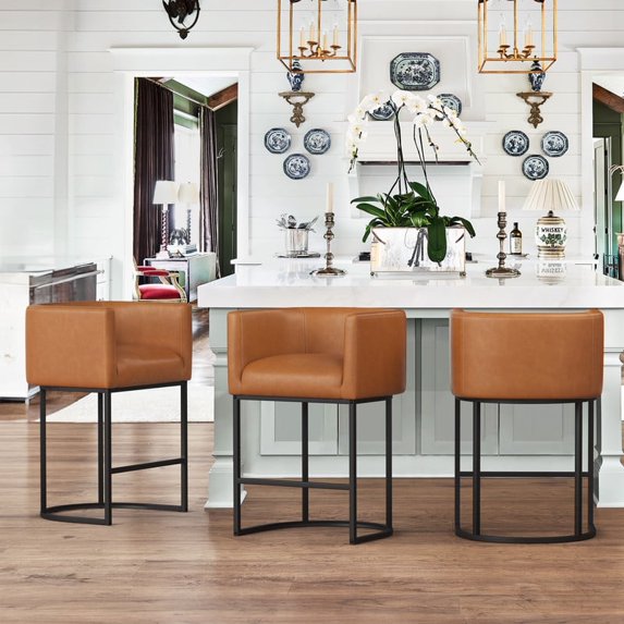 Dycanpo 27"H Modem Bar Stools Set of 3 with Back and Arms, for Home Kitchen, Brown