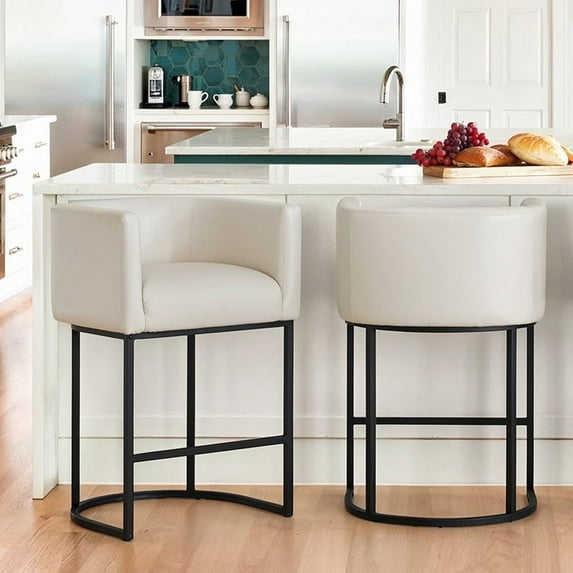 Dycanpo 27" H Modern Bar Stools Set of 2 with Back and Arms, for Home Kitchen, Antique White