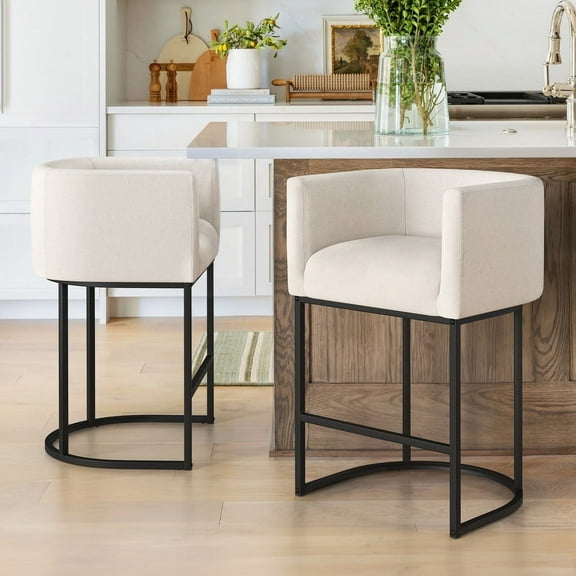 Dycanpo 27" H Modern Bar Stools Set of 2 with Back and Arms, for Home Kitchen, Beige
