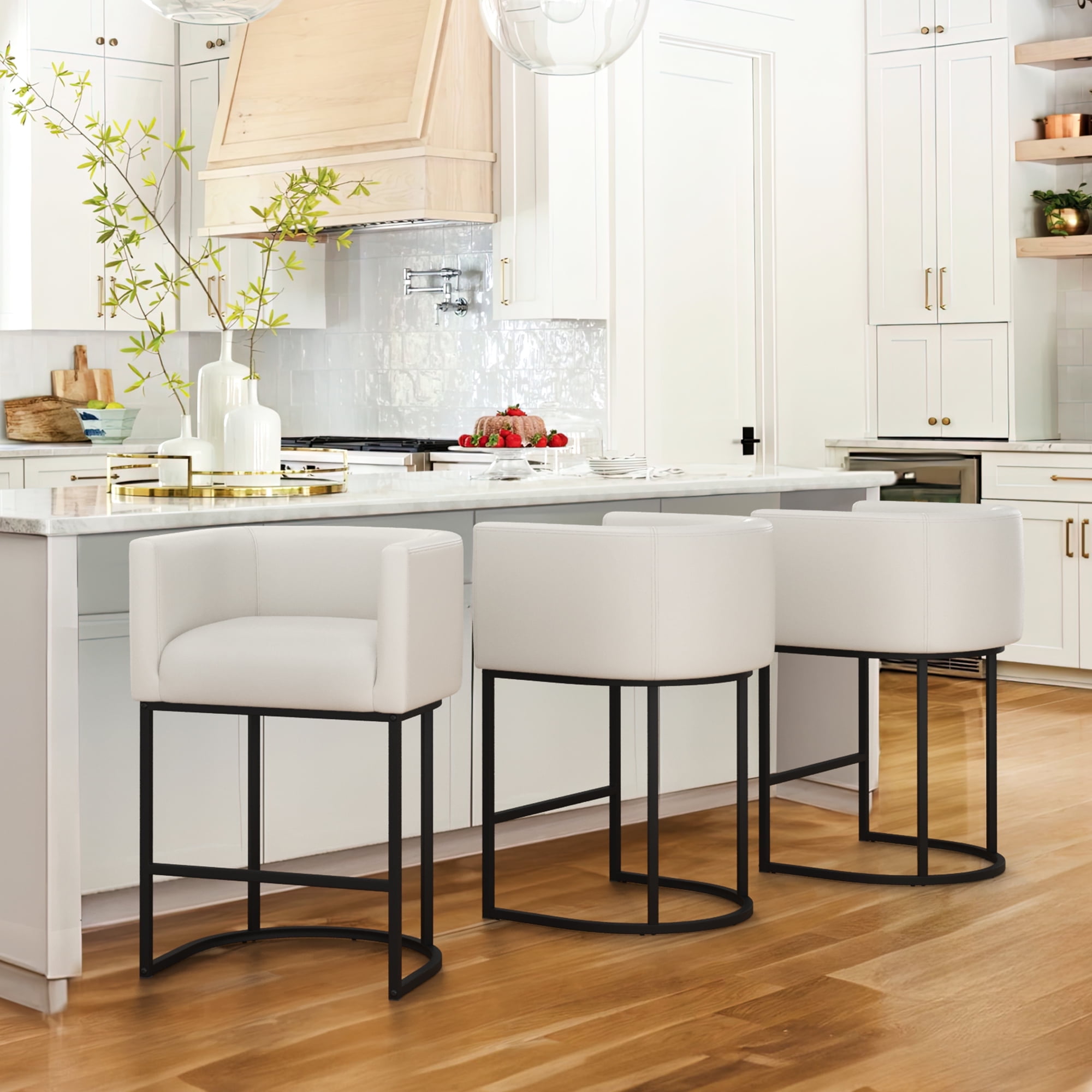 Dycanpo 27" H Modern Bar Stools Set of 3 with Back and Arms, for Home Kitchen, Antique White
