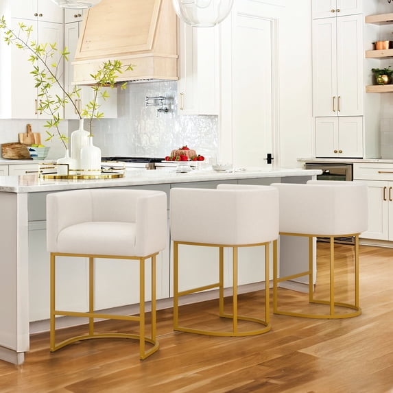 Dycanpo 27" H Modern Bar Stools Set of 3 with Back and Arms, for Home Kitchen, Beige