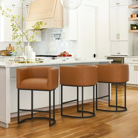 Dycanpo 27" H Modern Bar Stools Set of 3 with Back and Arms, for Home Kitchen, Brown