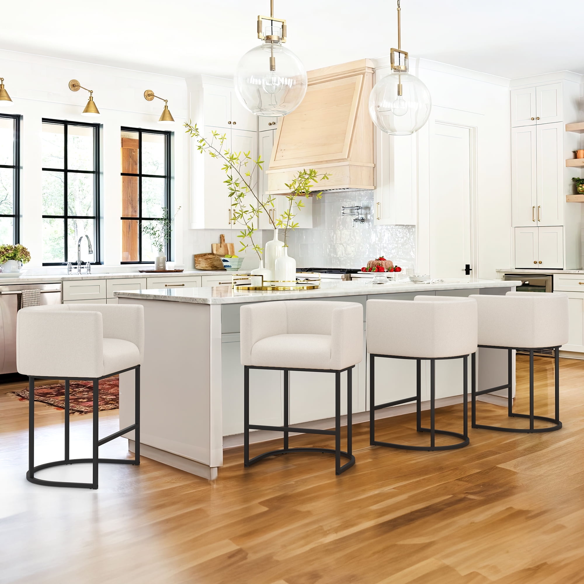 Dycanpo 27" H Modern Bar Stools Set of 4 with Back and Arms, for Home Kitchen, Beige