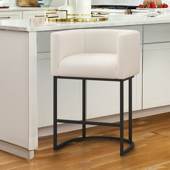 Dycanpo 27" H Modern Bar Stools with Back, Arms and Metal Legs for Home Kitchen, Beige