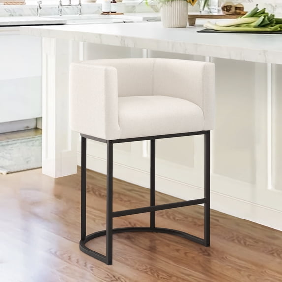 Dycanpo 27" H Modern Bar Stools with Back, Arms and Metal Legs for Home Kitchen, Beige