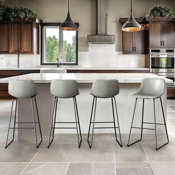 Dycanpo 30'' Bar Stools Set of 4 with Back Faux Leather Counter Chairs for Home Kitchen Island, Grey