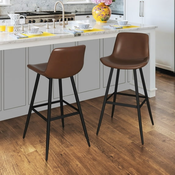 Dycanpo 30” Counter Height Bar Stools Set of 2, Modern Faux Leather, for Home Kitchen,Dark Brown