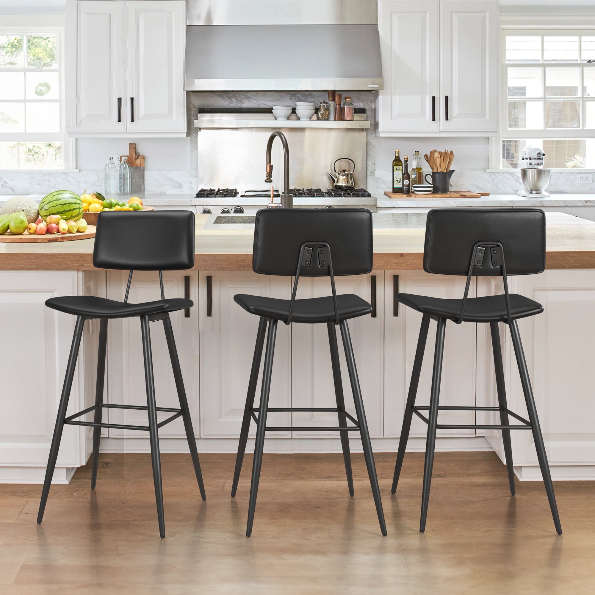 Dycanpo 30" Counter Height Bar Stools Set of 3, Faux Leather