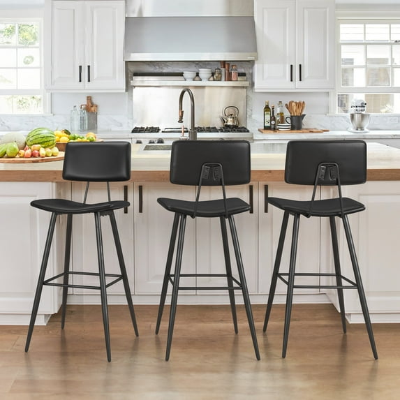 Dycanpo 30" Counter Height Bar Stools Set of 3, Faux Leather Upholstered Barstools, Black