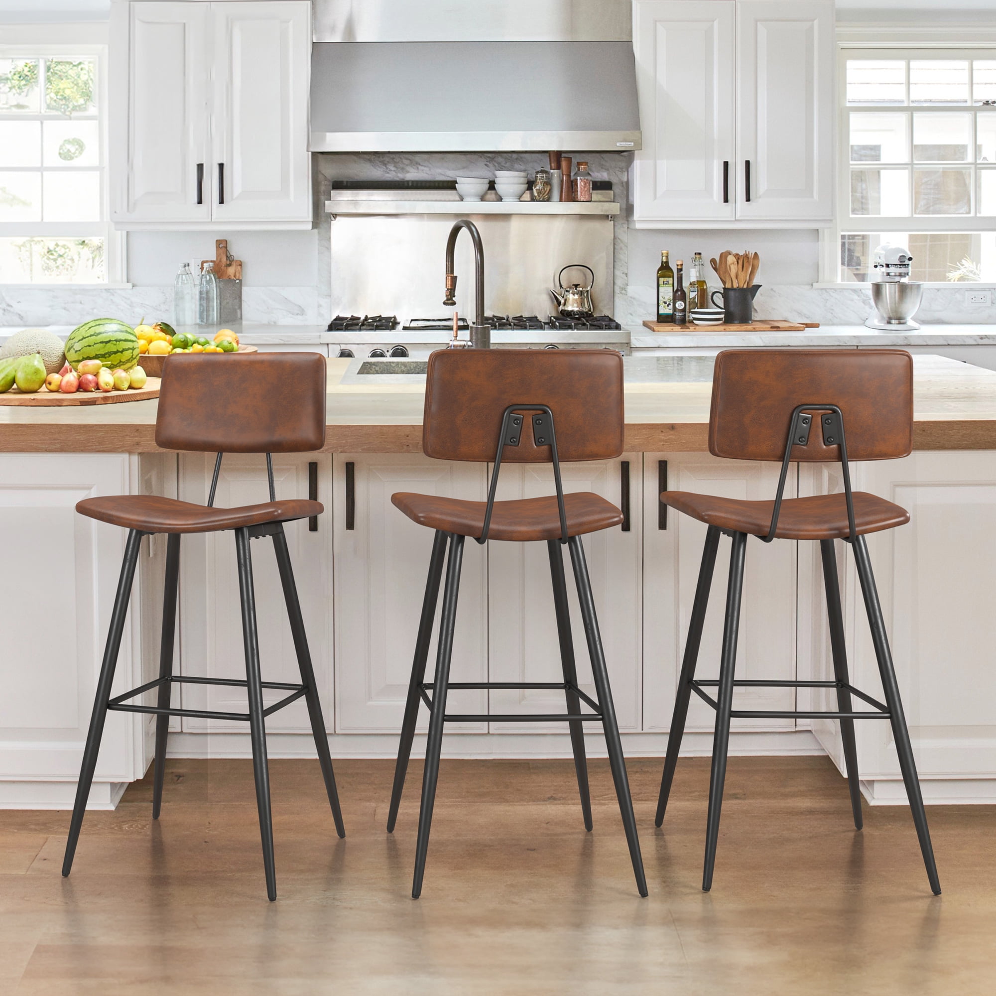 Dycanpo 30" Counter Height Bar Stools Set of 3, Faux Leather