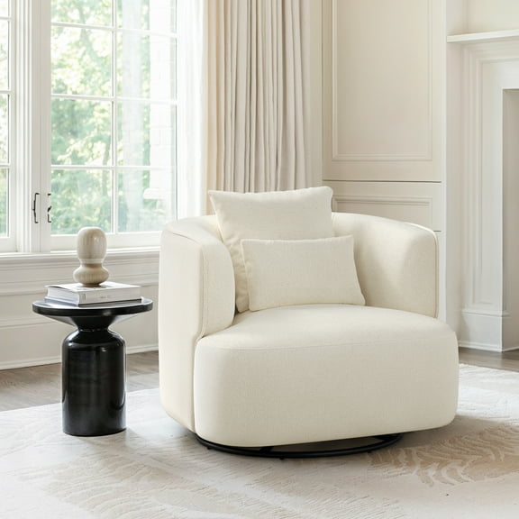 Dycanpo 32.3'' Wide Swivel Accent Chair,Round Upholstered Club Armchair for Living Room,Beige