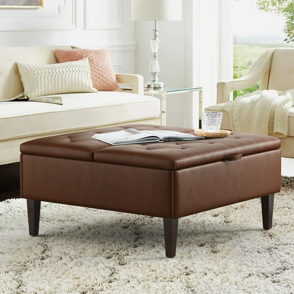 Dycanpo 36" Storage Ottoman Lift Top Coffee Table with Faux Leather for Living Room, Dark Brown