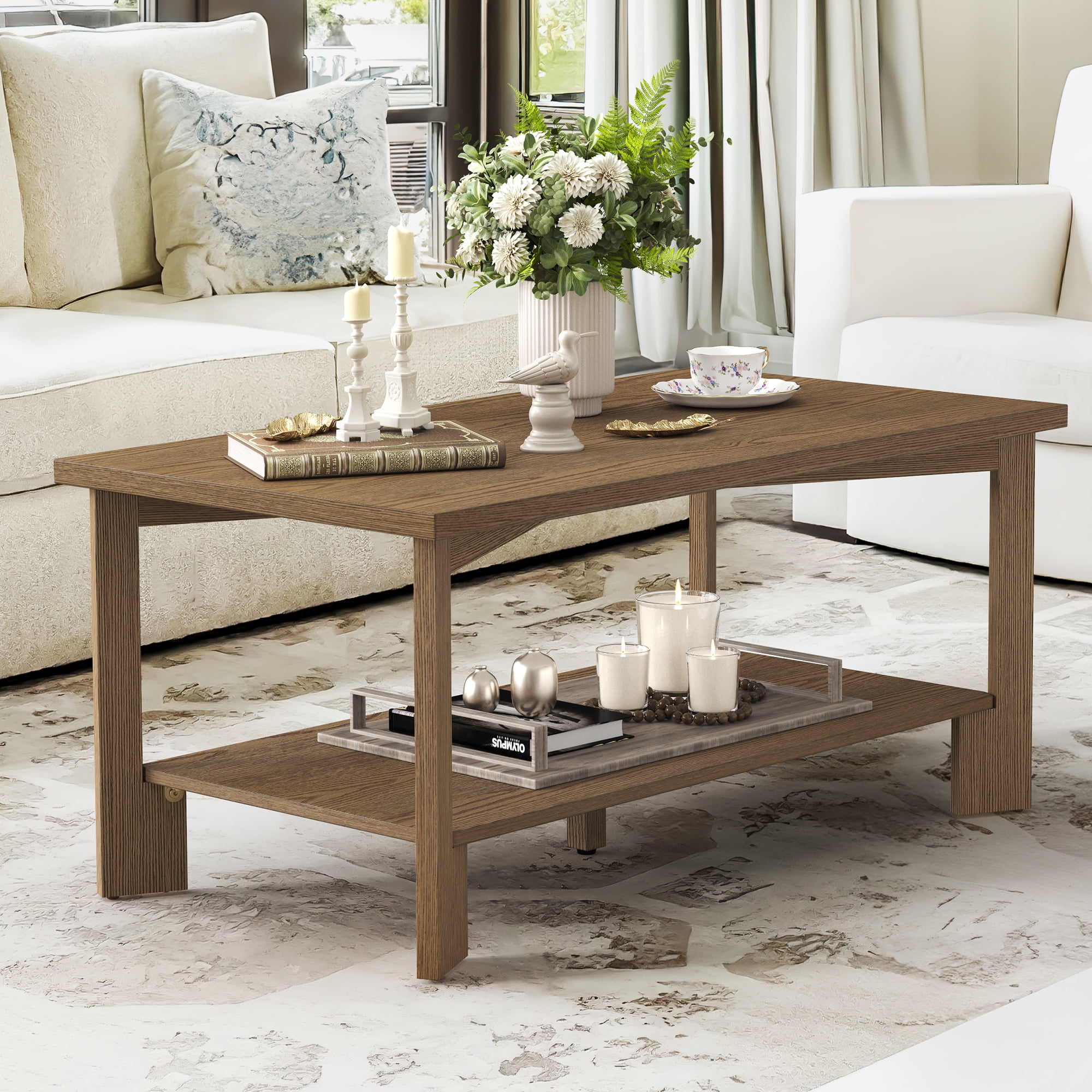 Dycanpo 39'' Rectangle Coffee Table with Storage for Living Room, Dark Wood