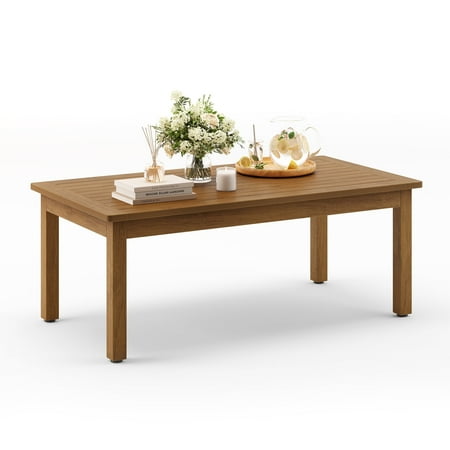 Dycanpo 42'' Outdoor Coffee Table,Rectangle Patio Table for Outside,HDPS,Teak Color-Oil Printed