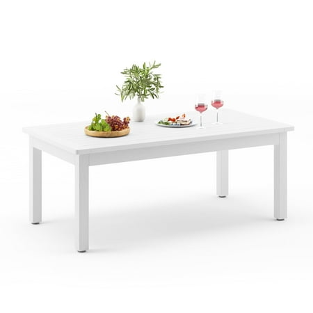 Dycanpo 42'' Outdoor Coffee Table,Rectangle Patio Table for Outside,HDPS,White