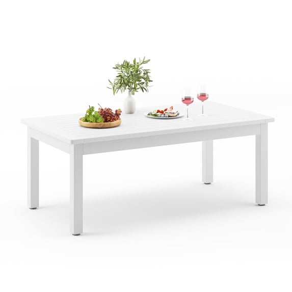 Dycanpo 42'' Outdoor Coffee Table,Rectangle Patio Table for Outside,HDPS,White