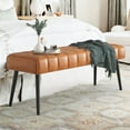 thumbnail image 1 of Dycanpo 44.5”Bedroom Bench, Faux Leather Modern Bench with Metal Legs, Whiskey Brown, 1 of 8