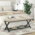 thumbnail image 1 of Dycanpo 44.5" End of Bed Bench,Tufted Upholstered Bench with Shoe Shelf, Linen Color, 1 of 11