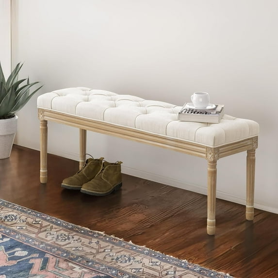 Dycanpo 44'' End of Bed Bench, Vintage Upholstered Bench for Entryway, Beige