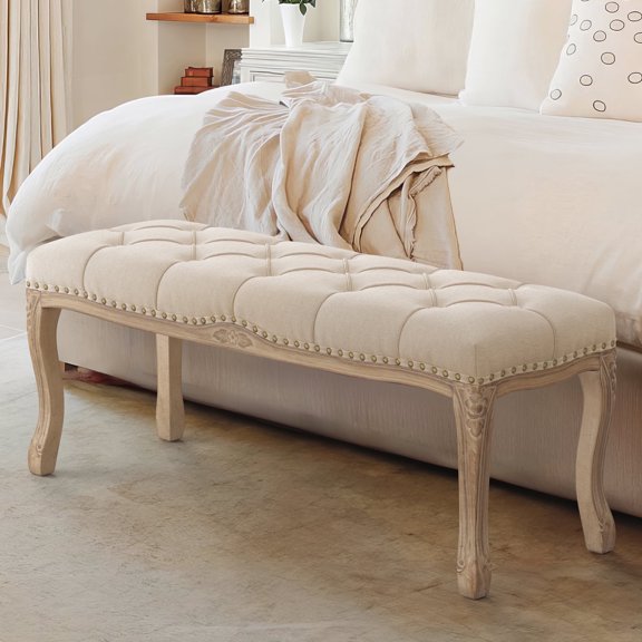 Dycanpo 45.2"L x 18.3"H French Bedroom Bench Seat Linen Upholstered, Linen Color