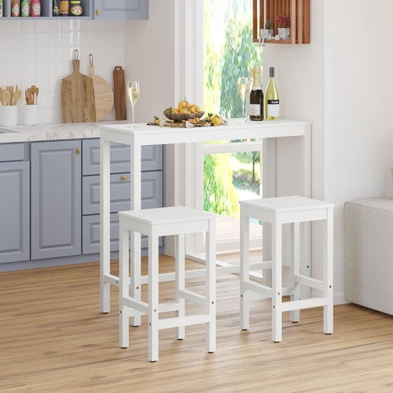 Dycanpo 45" Acacia Wood White Bar Table - Rectangular Counter Height Pub Table for Indoor Use, White