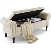 Dycanpo 50"L X 19" H Storage Bench with Arms, Upholstered, for Bedroom, Linen Color