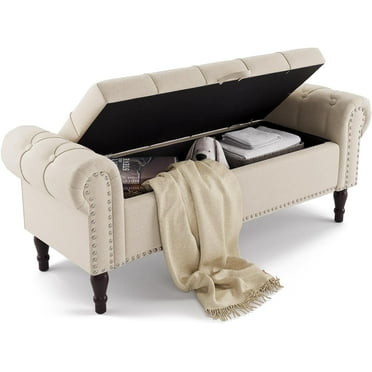 Dycanpo 50"L X 19" H Storage Bench with Arms, Upholstered, for Bedroom, Linen Color
