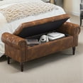 thumbnail image 1 of Dycanpo 50in Storage Bench with Arms, Faux Leather Upholstered Ottoman Bench for Bedroom, Brown, 1 of 7