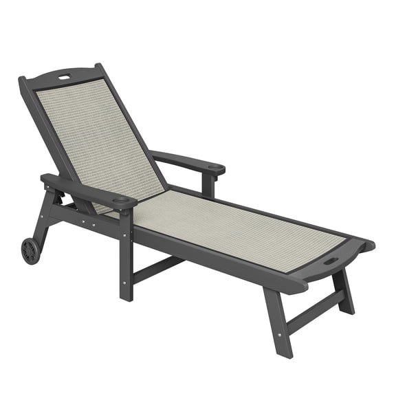 Carolayne Outdoor Chaise Lounge Chair, Adjustable Backrest with Wheels for Backyard Poolside, Dark Gray