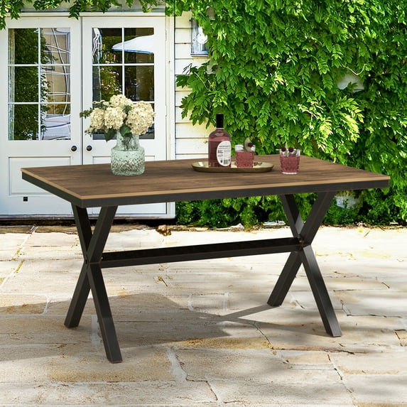 Dycanpo 59'' Rectangel Outdoor Dining Table,Patio Table for 6,HDPS and Aluminum,Brown-Oil Printed