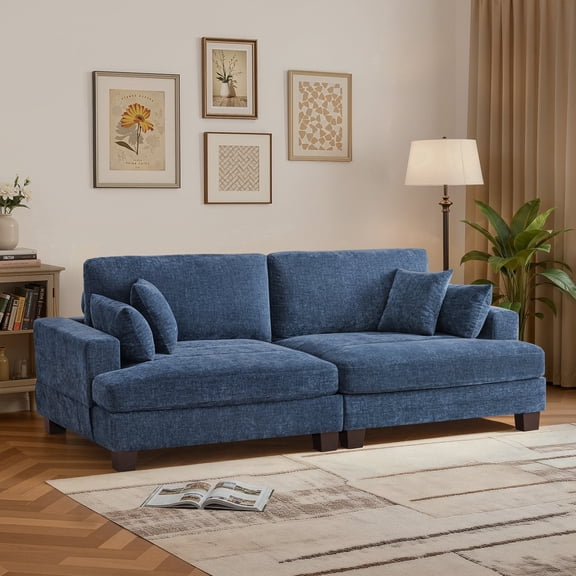 Dycanpo 3 Seater Corduroy Sectional Sofa with Pillow, 88" Upholstered Blue Couch,, Loveseat Sofa for Living Room, Blue